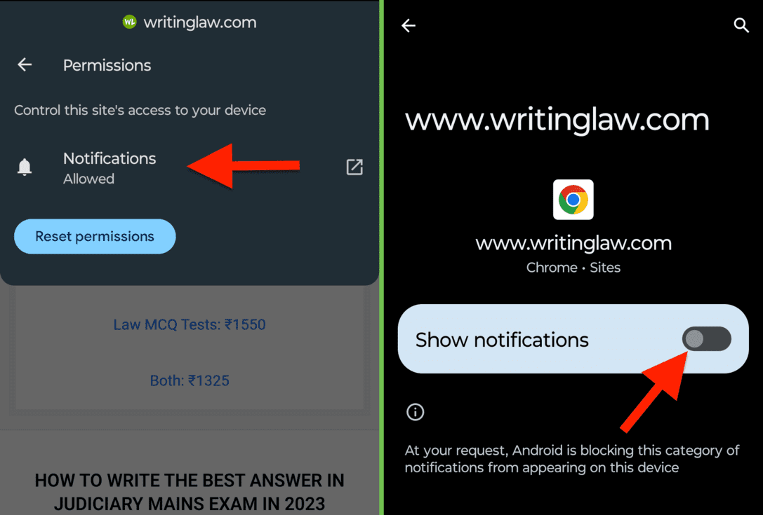 Turn off WritingLaw notification on Android phone