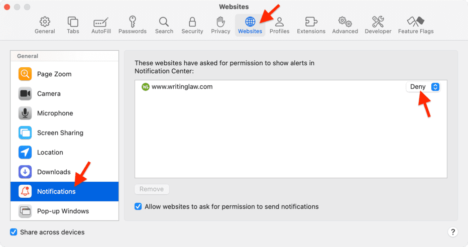 Turn off WritingLaw notification in Safari Mac